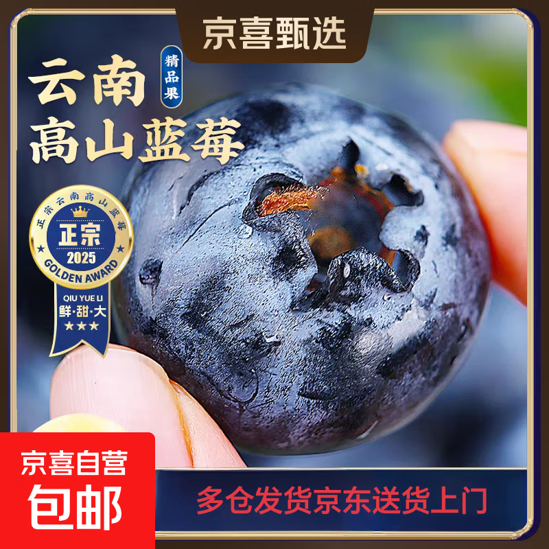 云南蓝莓皇冠蓝莓庄超大果甜蓝莓大蓝莓京东快递送货上门90-115g 小份2盒装（90g-115g/盒） 大果15mm