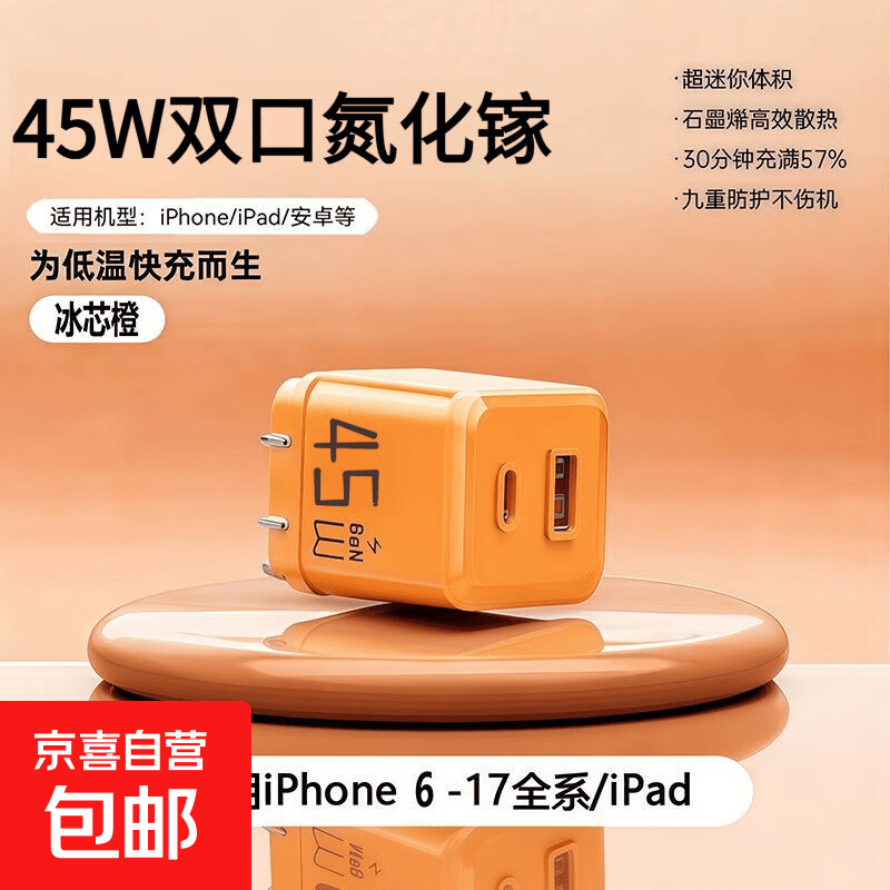小冰块45W双口氮化镓充电器到手价20.01元