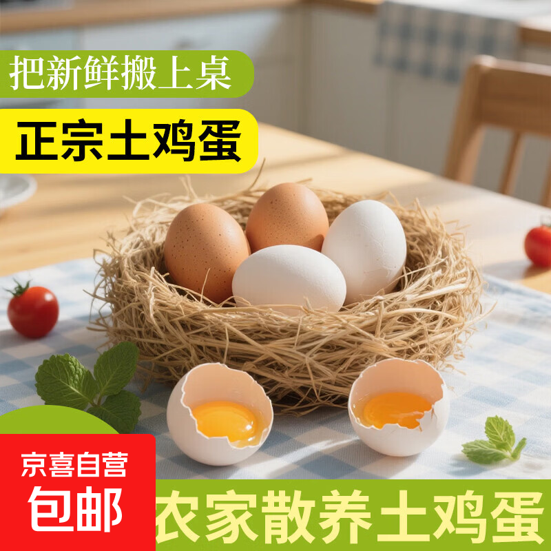 海佑五谷喂养农家鲜鸡蛋新鲜鸡蛋柴鸡蛋下单即下蛋 生鲜京东超市 土鸡蛋10枚400g+