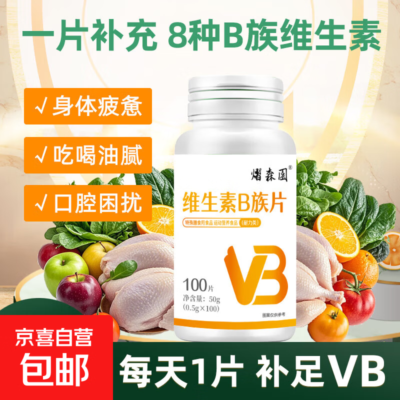熠森园多种复合维生素B族片维b1b2b12成人补叶酸烟酸维c营养补剂 维生素B族 100片*1瓶 【每天1片补足B族】