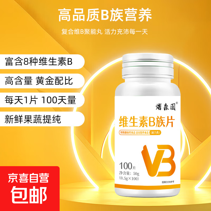 熠森园复合维生素B族片成人儿童老人补充多维b1b2b6b12b3烟酰胺 100片*1瓶【每日维B 活力满满】