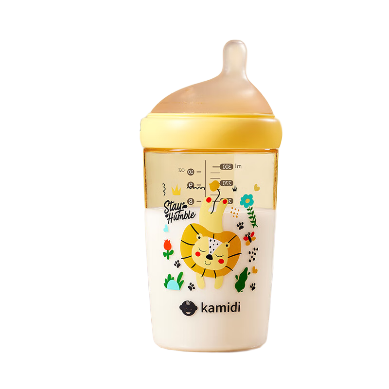 卡蜜迪新生嬰兒奶瓶ppsu寬口徑6-12個月1-3歲寶寶防脹氣喝奶瓶仿母乳 【8月+】黃300ml+吸管頭套裝
