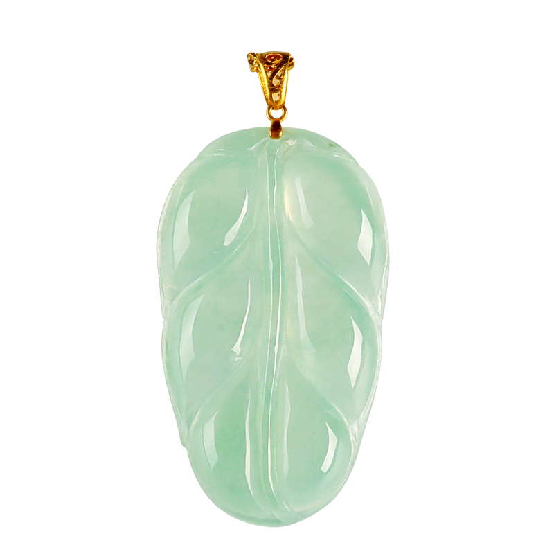 碧玉尊冰糯种翡翠叶子玉叶吊坠金枝玉叶玉坠玉石挂件A货缅甸