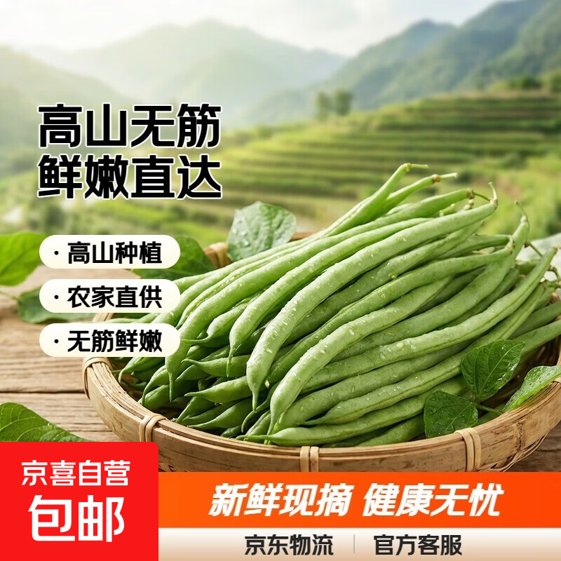 云南高山新鲜无筋豆现摘四季豆农家蔬菜鲜嫩扁青豆带箱2斤健康绿色直达餐桌