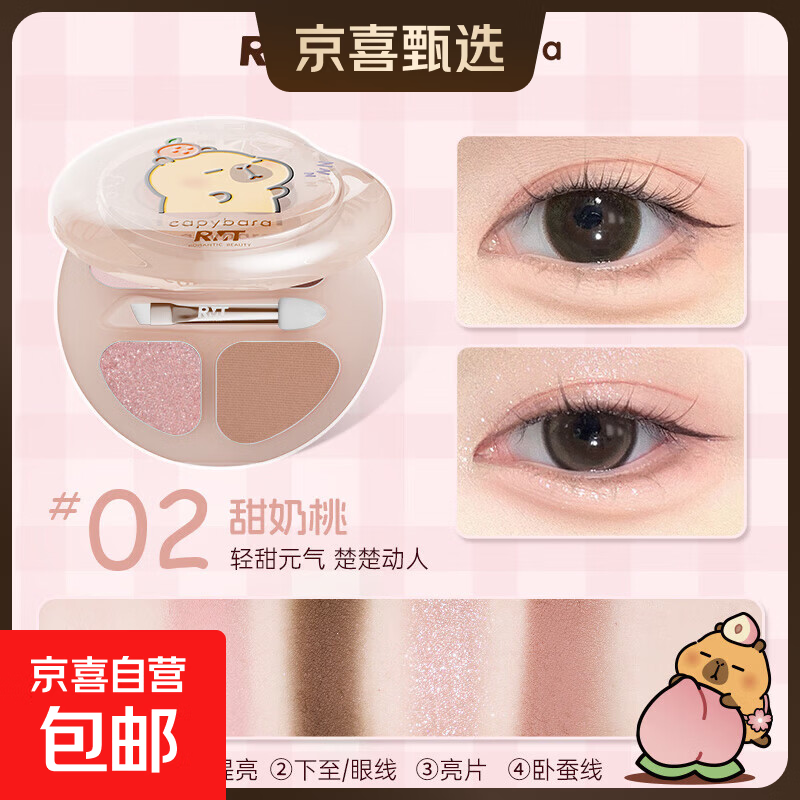 罗小曼【卡皮巴拉联名】四色卧蚕盘眼部提亮流光风多功能盘彩妆 【卡皮巴拉联名】02 甜奶桃【拆封不退不换】