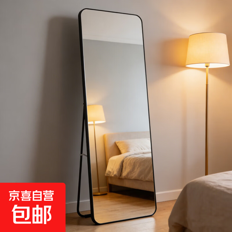 全身镜穿衣落地镜子家用壁挂贴墙网红女生卧室挂墙试衣镜矩形镜 经典黑150*40【壁挂+落地】