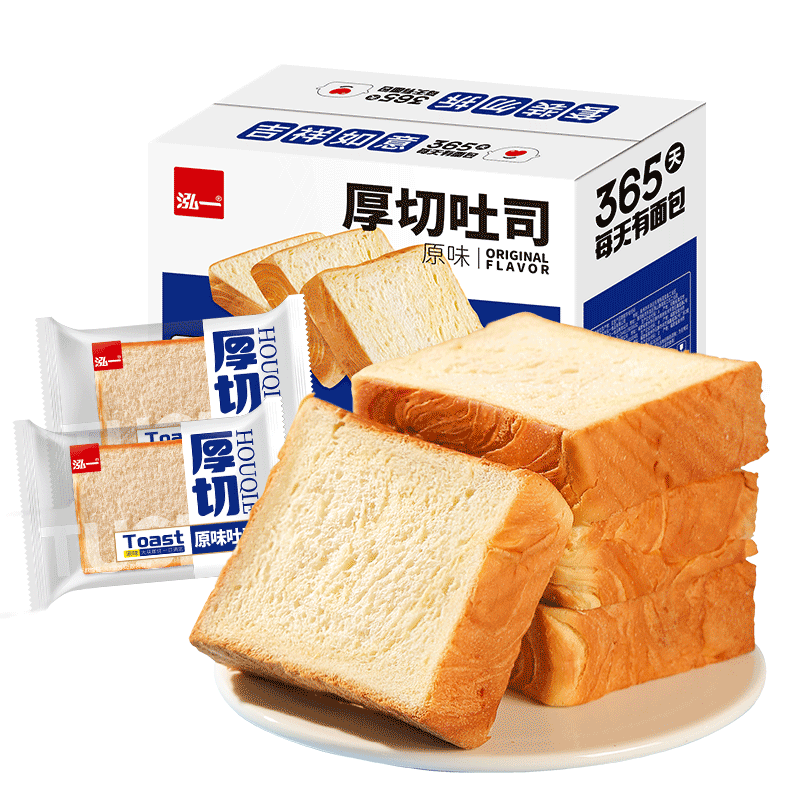 泓一厚切吐司面包1000g 手撕面包营养早餐代餐速食宿舍休闲零食品
