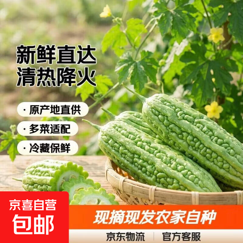 京喜苦瓜 3 斤带箱仅需 0.09 元，现摘新鲜清火减脂！