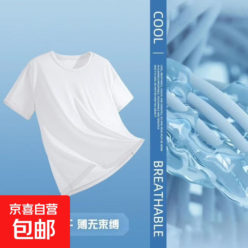 【拍两件更划算】速干运动透气短袖男圆领网眼纯色冰丝t恤男CJDP 短袖【网眼】白色 3XL