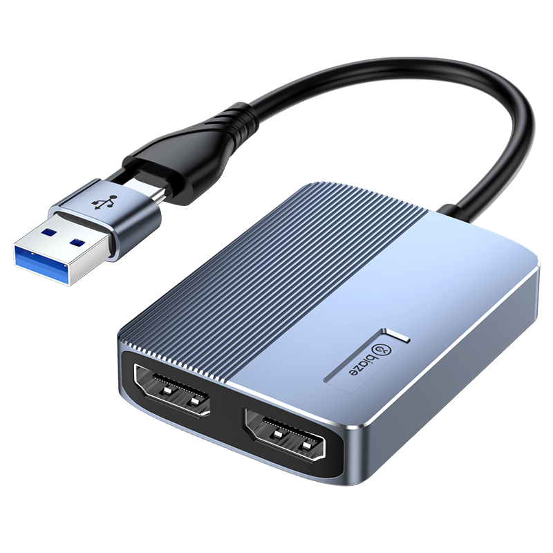 毕亚兹 USB/Type-C转HDMI一拖二转换器 1分2分屏三屏异显高清外置显卡拓屏器扩展坞适用苹果Mac华为联想