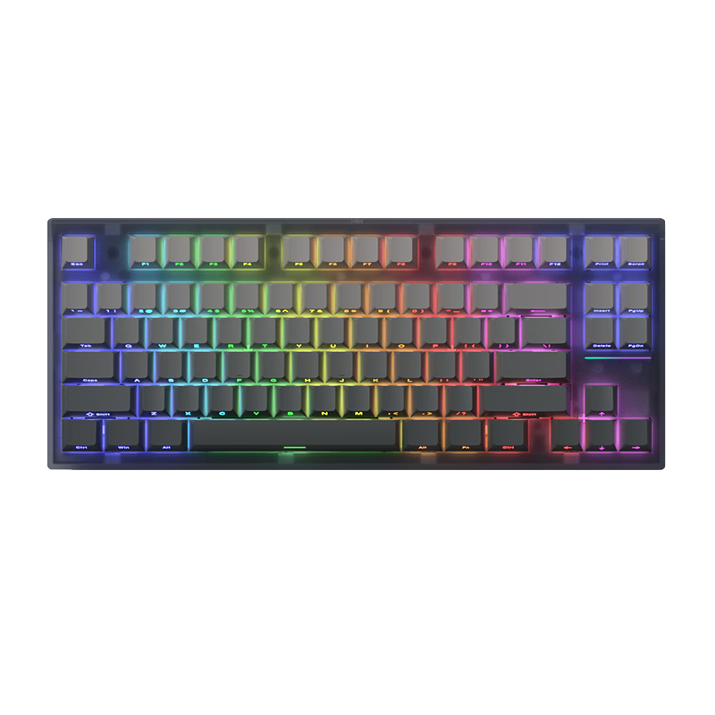 腹灵（FL·ESPORTS）FL750-黑曜石面墨影侧刻系列有线/蓝牙/2.4G三模机械键盘 悦动红轴 RGB灯光 无线键盘