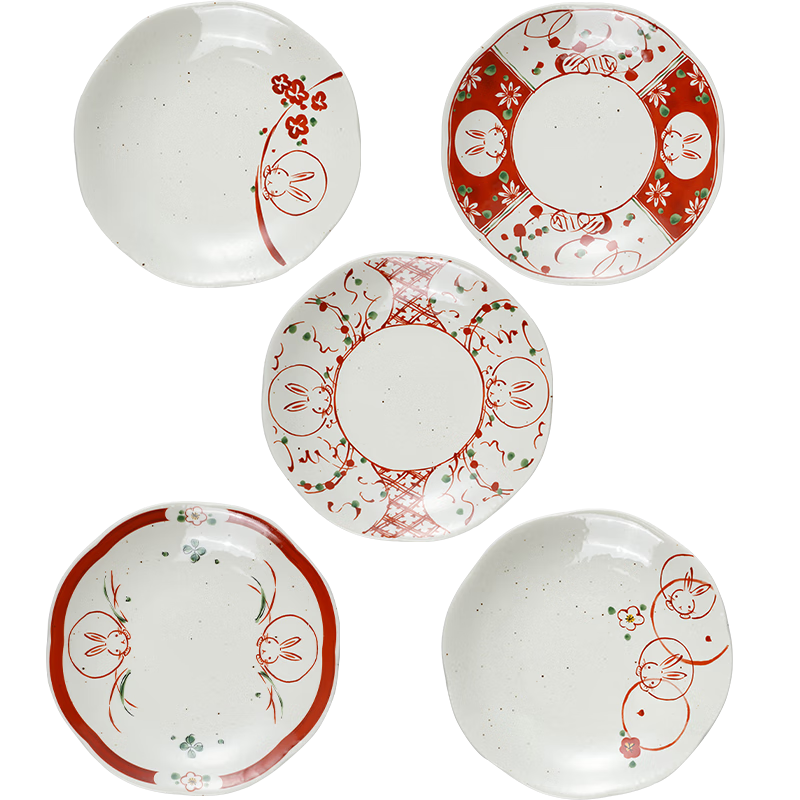 美濃燒（Mino Yaki）日本進(jìn)口盤菜盤套裝家用碟子餃子盤日式餐盤釉下彩餐具盤 4.5英寸 深碟【5個一套】
