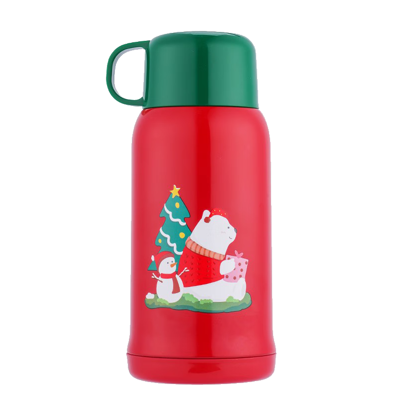 乐扣乐扣（LOCK&LOCK）【圣诞礼物】开学季儿童保温杯便携不锈钢带吸管小学生保温杯专用 圣诞款LHC1483RED-XM 550ml