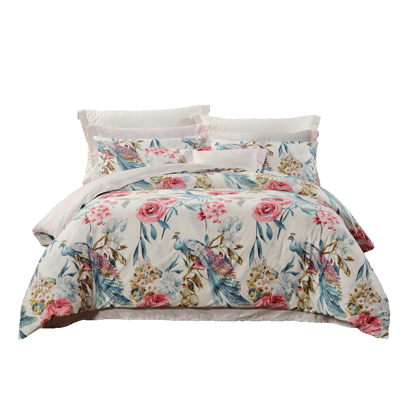 富安娜家纺 圣之花 床上四件套纯棉斜纹全棉套件单双人床单被罩 圣之花-【纯棉】印花系列-浅兰 1.5米床 床单款 （被套203*229cm）