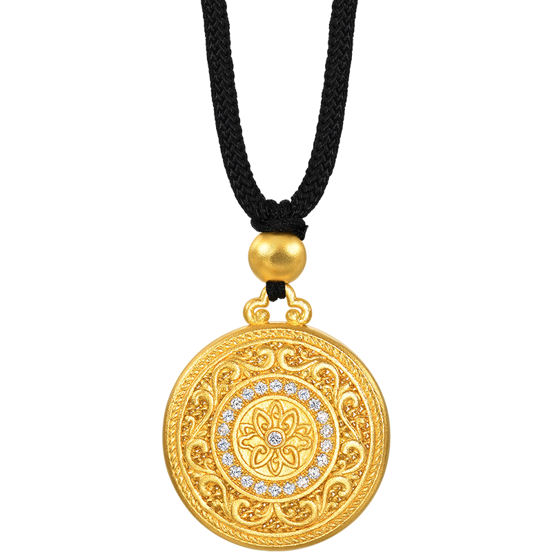 周生生花開富貴金鑲鉆古法黃金項(xiàng)鏈足金吊墜配繩款 94046Z定價(jià)70厘米