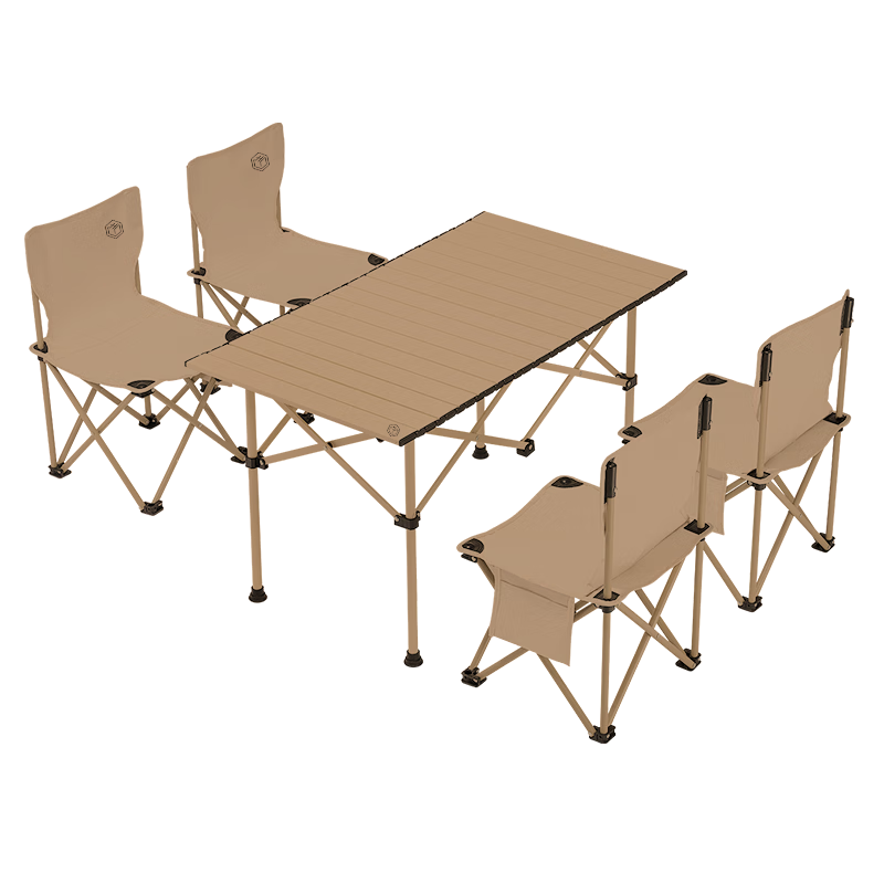 京东京造 户外便携桌椅套装 长桌四椅 露营聚会野餐装备 折叠桌椅 沙石色