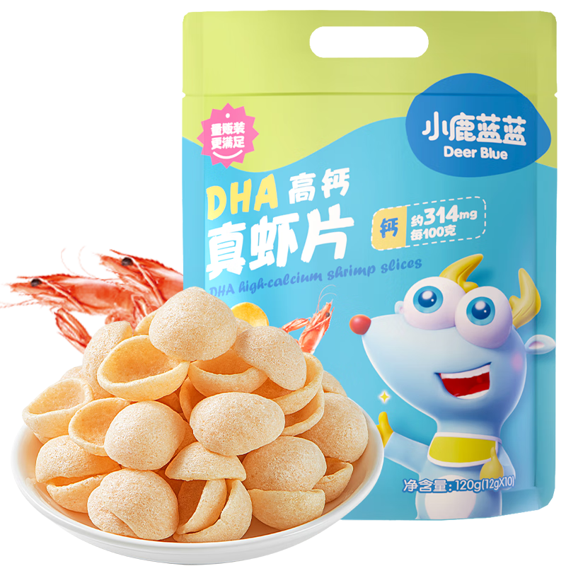 小鹿蓝蓝 DHA高钙真虾片10袋 宝宝虾片零食儿童磨牙饼干零食