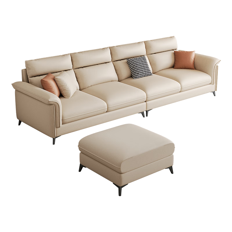 简昕 科技布沙发客厅小户型现代简约 三人位奶油风高靠背布艺沙发8045