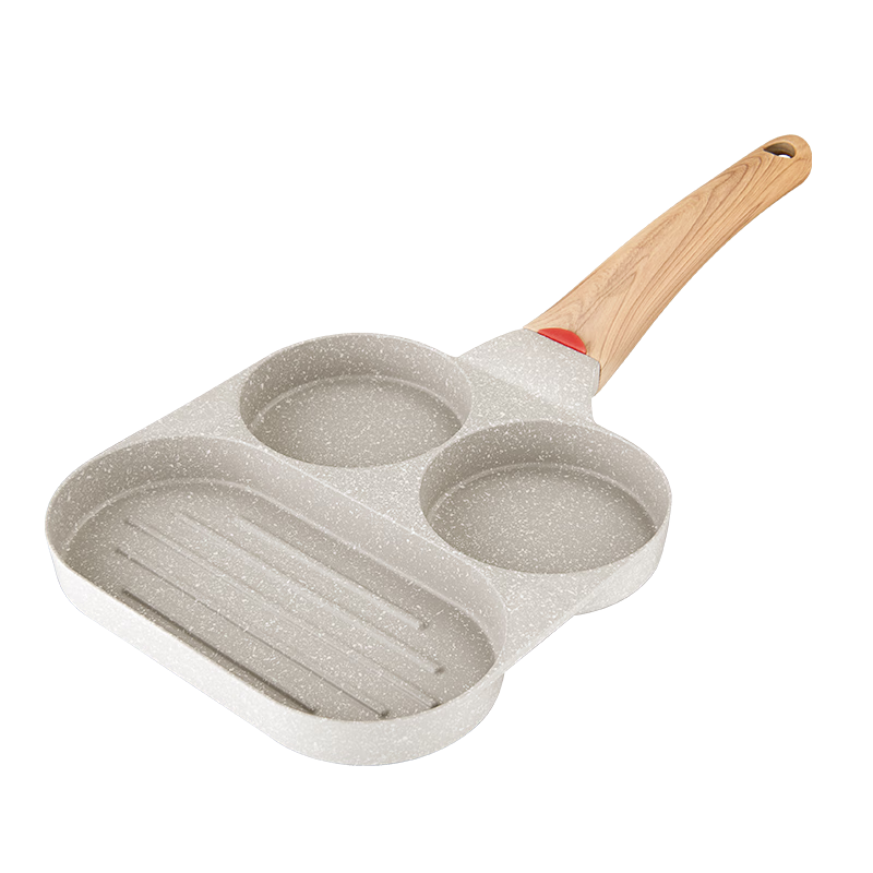 愛仕達(dá)（ASD）平底鍋不粘煎鍋三孔牛排煎蛋鍋麥飯石色早餐漢堡鍋18CM明火專用K8