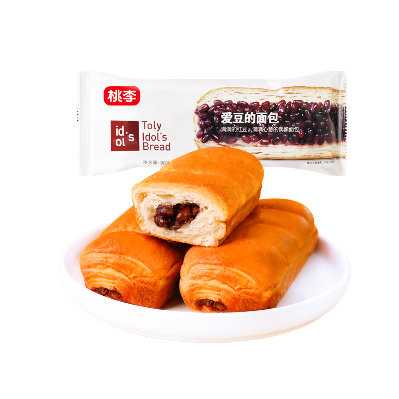 桃李爱豆的面包 红豆夹心面包早餐食品休闲零食代餐抗饿夹心面包 90g/袋*5袋 共450g