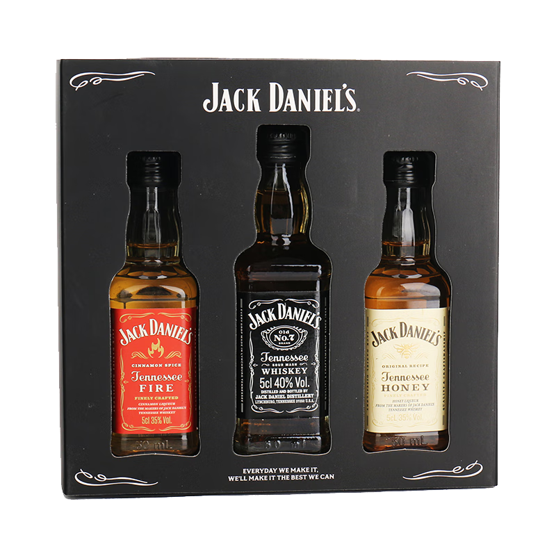 杰克丹尼美国田纳西州调和型威士忌 50ml*3 混合口味调酒礼盒 龙年畅饮 