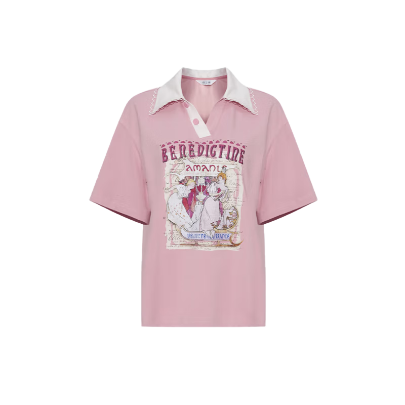 ���ڲ�����������������Ů 2024�����¿�ѧԺ��ӡ��ƴɫ����polo��t��Ů���� ����ɫ M