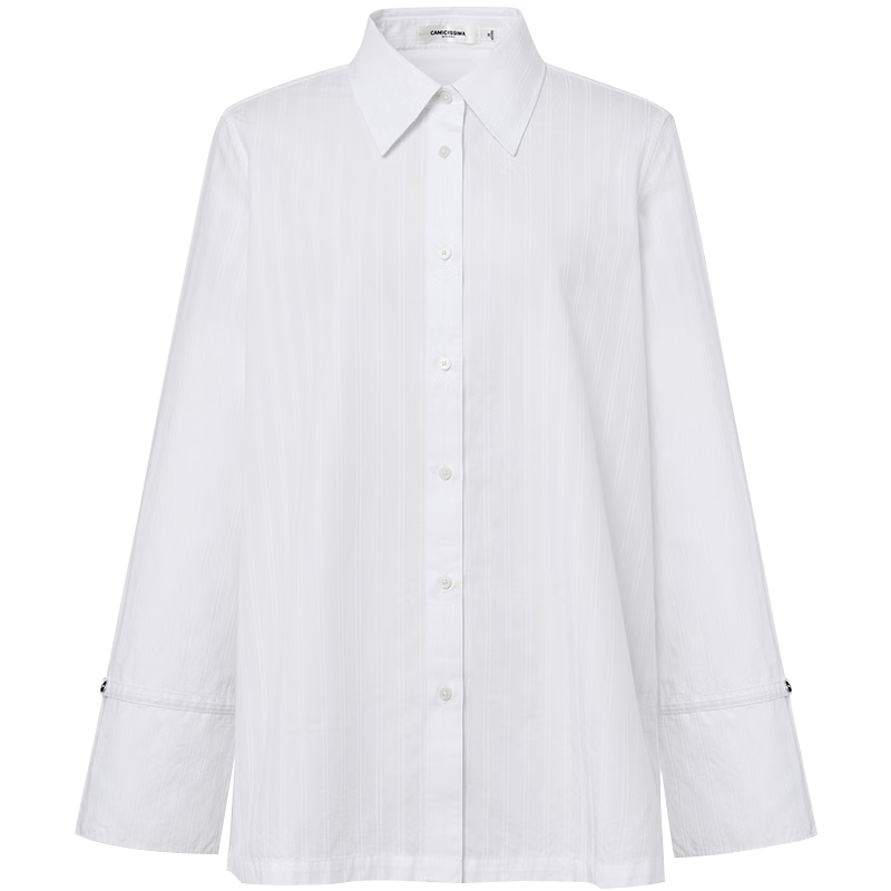 恺米切（CAMICISSIMA）新品女装衬衫外套 侧开叉翻领肌理面料纯棉白衬衣女 白色 40 (55-60kg)