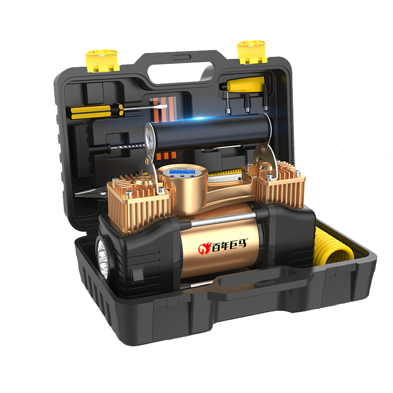 百年巨馬 車載充氣泵車用輪胎家用籃球打氣泵雙缸大功率汽車電瓶車打氣筒 7號 12V220V雙缸數(shù)顯款