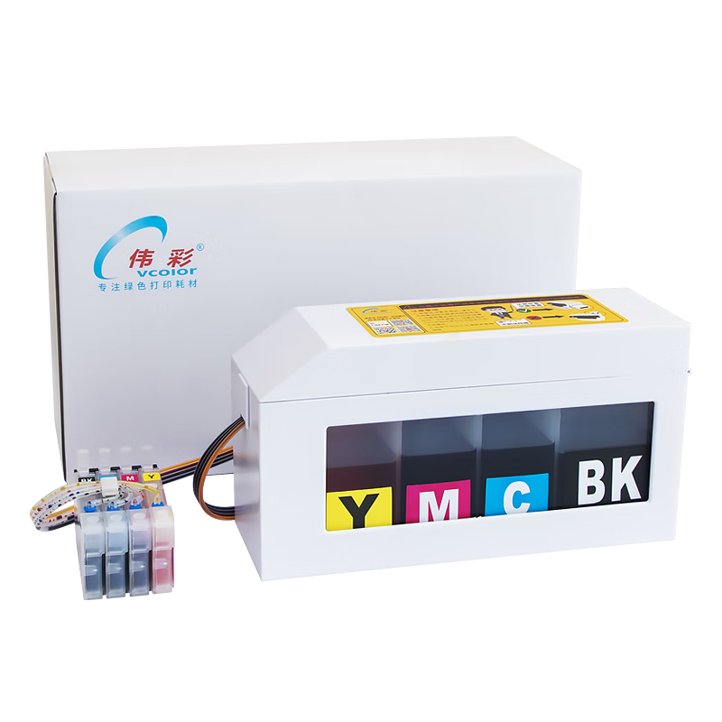 偉彩（vcolor）953/955外掛連供墨盒套餐 適用惠普7740/7730/7720彩色噴墨打印機(jī) 軟管配件墨水 含芯片套餐一：600ML連供+1套100ml墨水