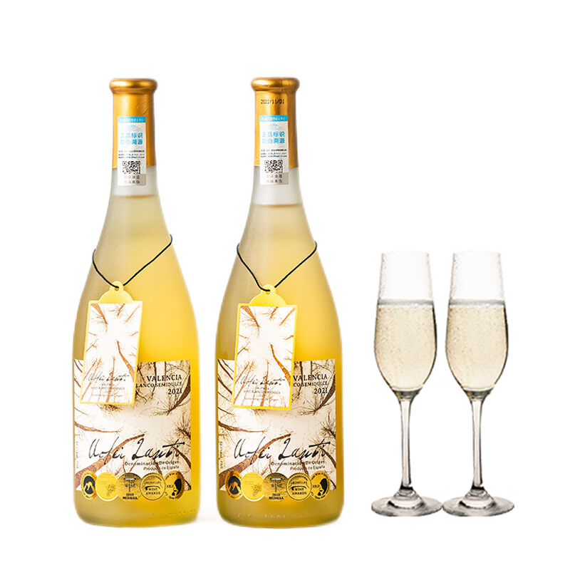 露颂西班牙进口DO级半甜白葡萄酒2香槟杯原酒进口750ML 双支装