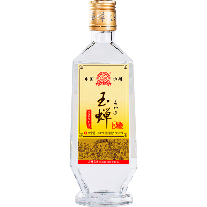 玉蟬老酒玉蟬酒瀘州送禮白酒香型純糧酒固態(tài)發(fā)酵高度白酒父親節(jié)禮物 39度 500mL 1瓶 玉蟬大曲單瓶