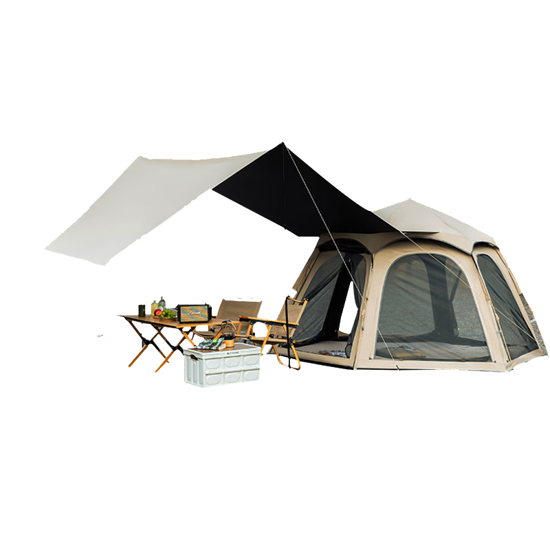 自由客黑膠帳篷天幕帳篷二合一露營(yíng)戶外全自動(dòng)遮陽(yáng)棚防曬露營(yíng)裝備全套 大號(hào)全景窗【兩門(mén)四窗3-5人】 防曬加厚黑膠【落地全景窗】