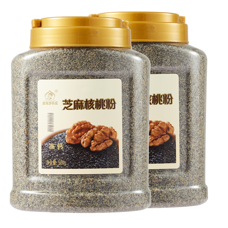 金百岁农庄1:1纯黑芝麻核桃粉2罐装早餐晚餐代餐粉五谷杂粮粉干吃即食新货 芝麻核桃粉500g*2