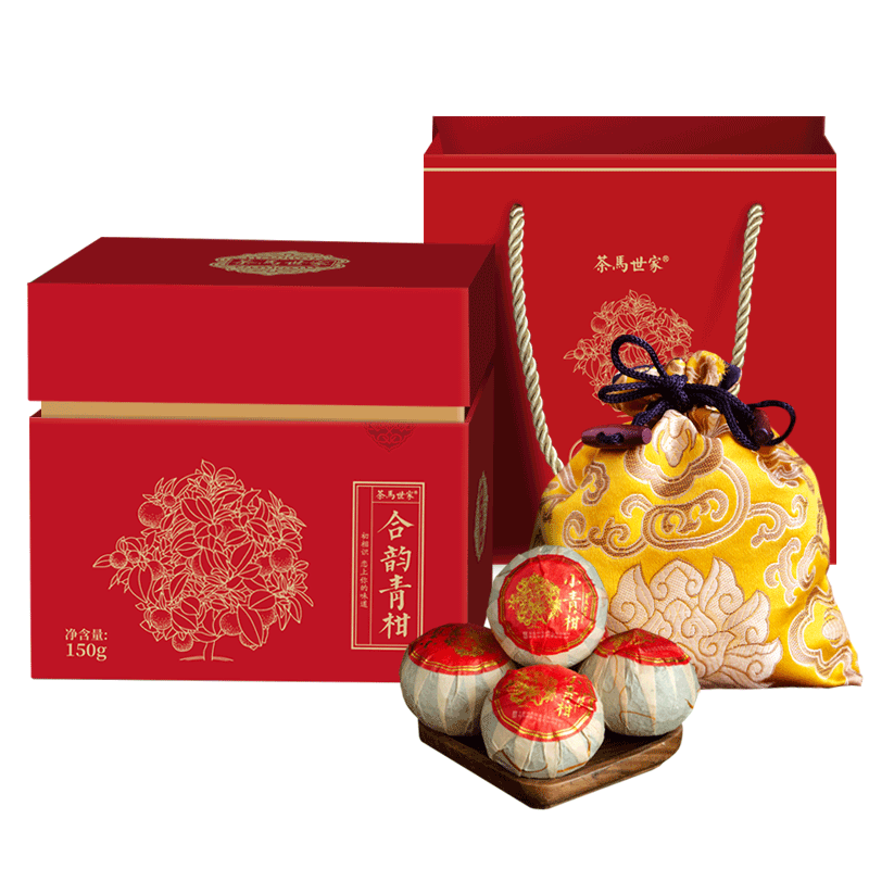 茶马世家新会小青柑生晒陈皮普洱茶熟茶柑普茶礼盒装云南宫廷普洱茶叶 150g*1盒 合韵小青柑