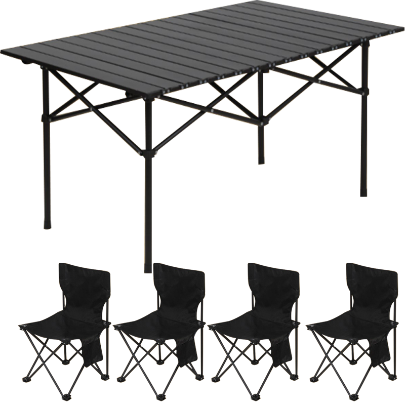 华恺之星露营桌椅户外桌椅套装折叠桌便携式野餐蛋卷桌子XTY112长桌四椅黑