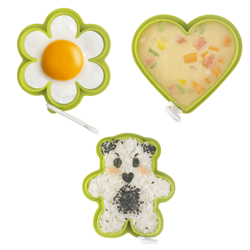 酷易（coolyep） 煎蛋模具不粘創(chuàng)意硅膠家用荷包煎雞蛋愛心形煎蛋器模型 花形+小熊（兩件套）