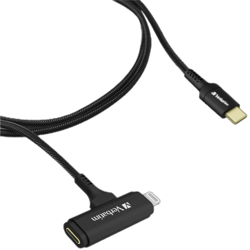 Verbatim威宝USB-C & Lightning 2合1充电高速传输数据线 （MFi 认证 120cm) 黑色