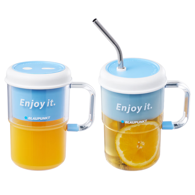 蓝宝（BLAUPUNKT）榨汁杯榨汁机小型家用便携果汁杯碎冰粉碎机充电果蔬榨汁机梅森杯榨汁杯 马卡龙蓝（榨汁茶饮二合一）