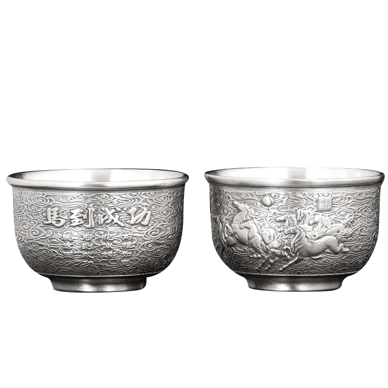 莉翠行銀茶杯999純銀主人杯銀酒杯家用隔熱禮品杯單杯長輩禮物 單杯馬到成功 36克 35毫升（雙層版）+證書 禮盒