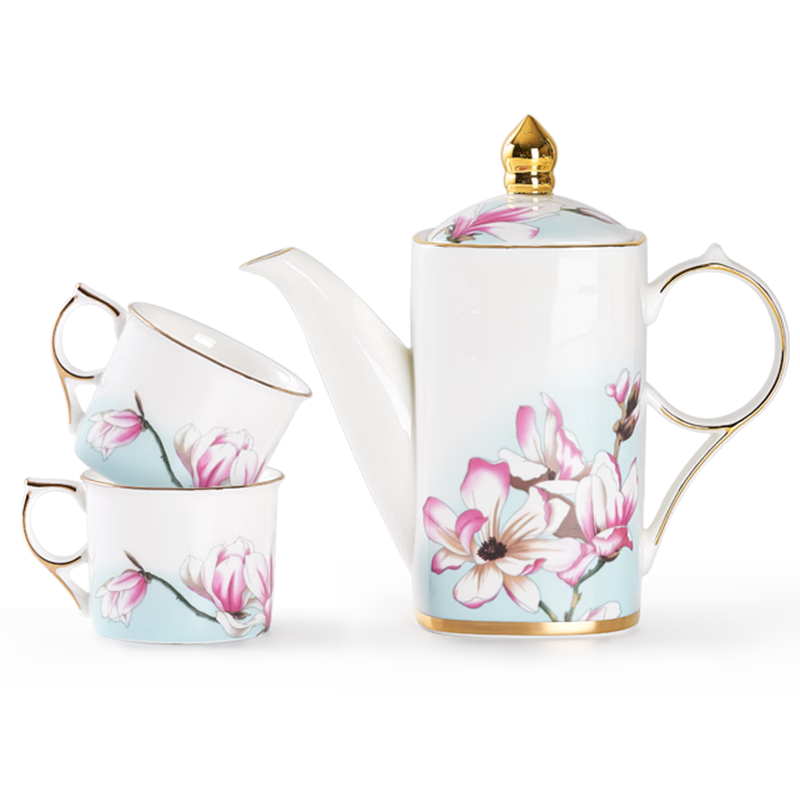 華光國瓷 骨瓷茶具套裝一壺四杯 辦公家用送禮茶具禮盒裝  玉蘭花開(kāi) 玉蘭花開(kāi)【一壺六杯】 7頭
