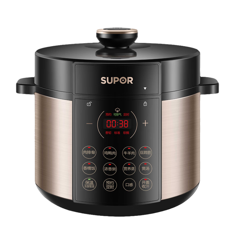 苏泊尔电压力锅5升大容量家用电高压锅双胆高压电饭锅煮饭多功能电饭煲智能预约4-6人可用 5L 双胆国潮压力锅
