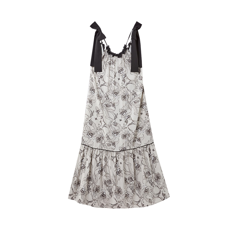 果壳（Gukoo）睡衣女睡裙夏季晕染蝴蝶新中式吊带连衣裙可外穿家居服B 蝴蝶满印睡裙 S