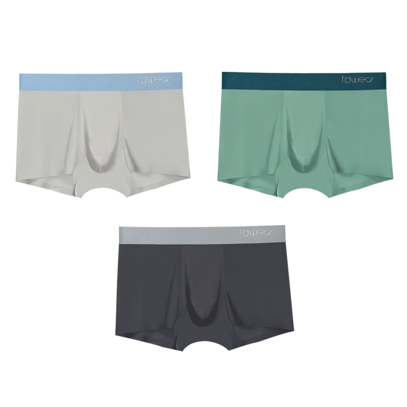 红豆男士内裤男夏含桑蚕丝冰丝凉感抑菌中腰平角裤3条装 组一185