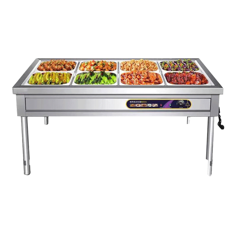 猎钢狼快餐保温台商用不锈钢保温汤池电热食堂打菜热菜售饭台快餐保温车 2格4盆A（特厚款）带盆带盖