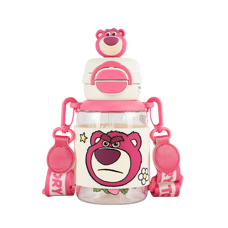 杯具熊（BEDDYBEAR）双饮儿童水杯耐高温塑料杯便携大容量学生吸管杯子680ML草莓熊