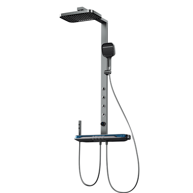 HOMK【德国】X9全铜主体淋浴花洒套装全套钢琴键数显除氯美肤增压花洒 X9-MAX旗舰版【腰喷SPA】枪灰 冷热款丨配置贯穿式氛围灯