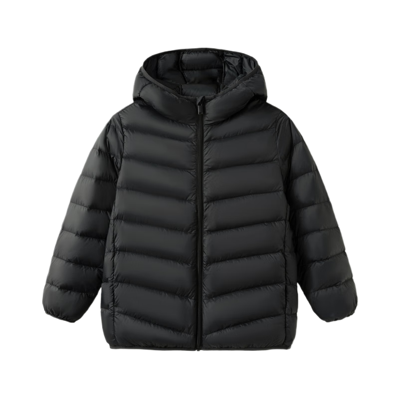 巴拉巴拉童装儿童排骨羽绒服男童女童亲子装轻薄内胆2025年新款冬装外套 墨砚黑-连帽-灰鸭绒 清洁度1000+ 90 充绒量29g