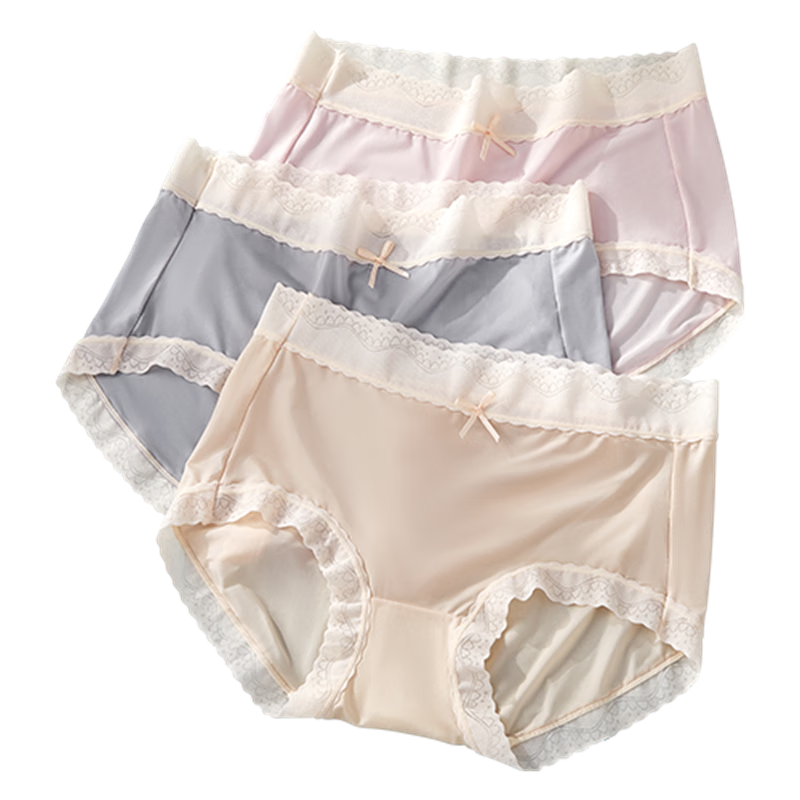 三枪【7A抑菌裆】冰丝女士内裤女夏季轻薄透气裤头中腰少女蕾丝三角裤