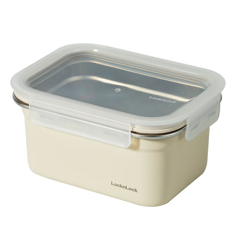乐扣乐扣（LOCK&LOCK）不锈钢保鲜盒密封冰箱厨房储存收纳盒水果学生带饭餐盒1L米色