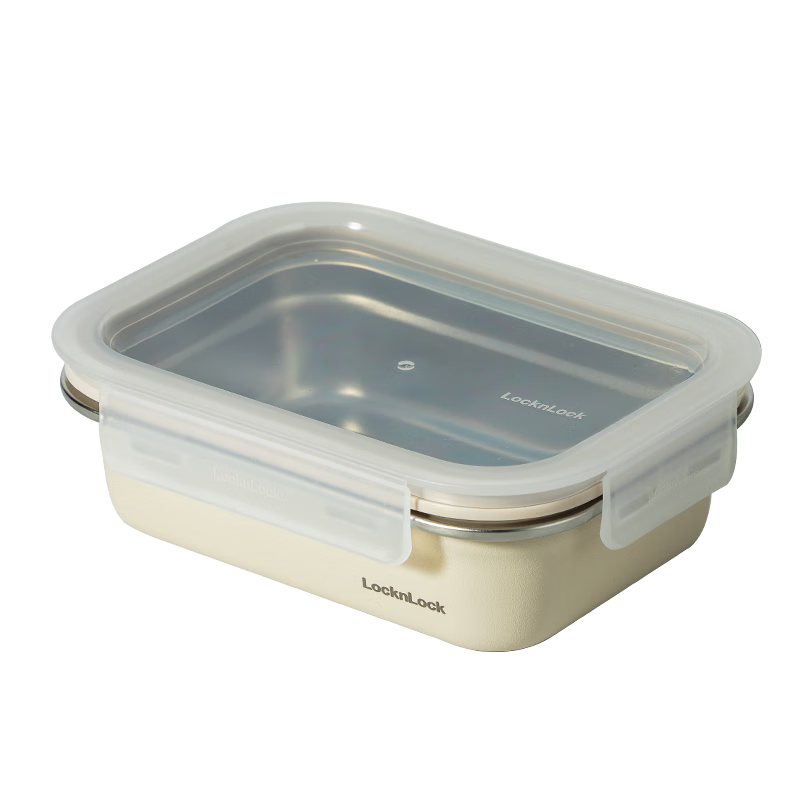 乐扣乐扣（LOCK&LOCK）不锈钢保鲜盒密封冰箱厨房储存收纳盒水果学生带饭餐盒400ml米色